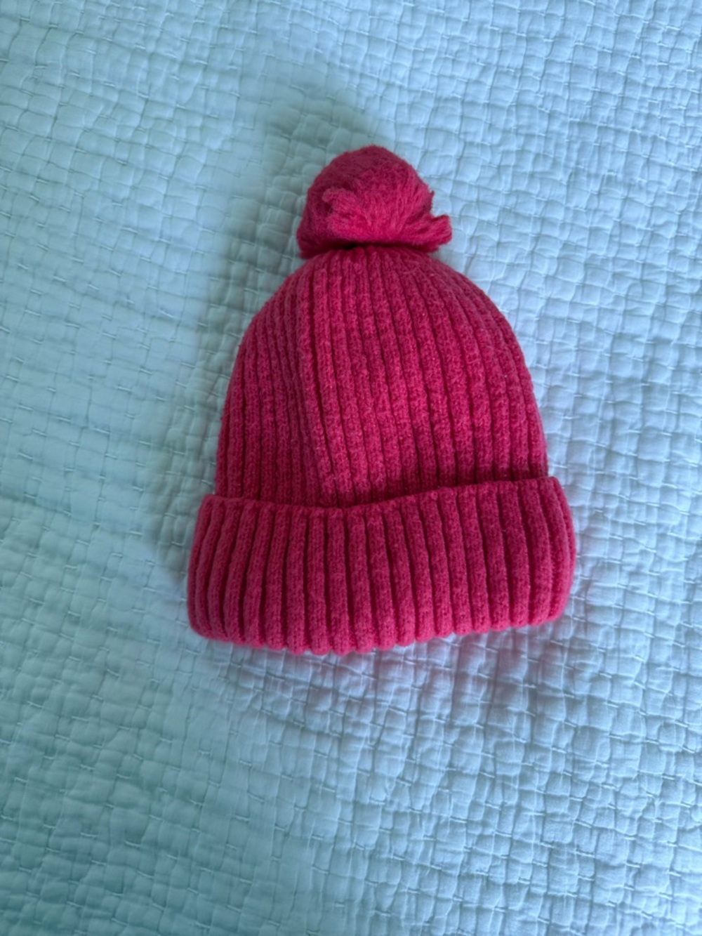 Cozy Kids Pom-Pom Beanie Hat in Bright Pink